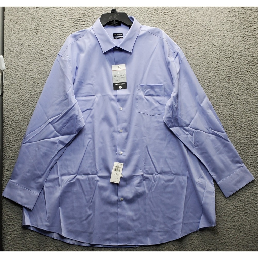 Van Heusen Dress Shirt Mens 20 Purple Ultra Wrinkle Free Tall Fit Stretch Oxford